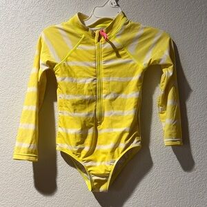 Sunny Yellow Striped Kids Swim One Piece